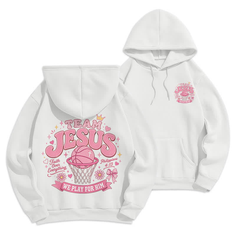 Christianartworkshop Team Jesus Basketball Streetwear Fleecegefütterter dunkelgrüner Hoodie - Weiß - 2XL - image 3