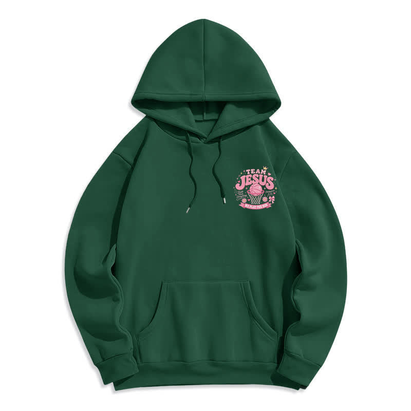 Christianartworkshop Team Jesus Basketball Streetwear Fleecegefütterter dunkelgrüner Hoodie - image 2