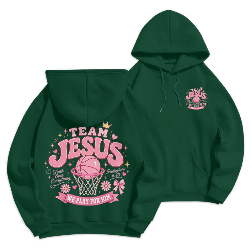Christianartworkshop Team Jesus Basketball Streetwear Fleecegefütterter dunkelgrüner Hoodie - Grün - 2XL - image 0