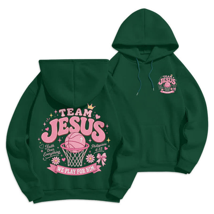 Christianartworkshop Team Jesus Basketball Streetwear Fleecegefütterter dunkelgrüner Hoodie - Grün - 2XL - image 0