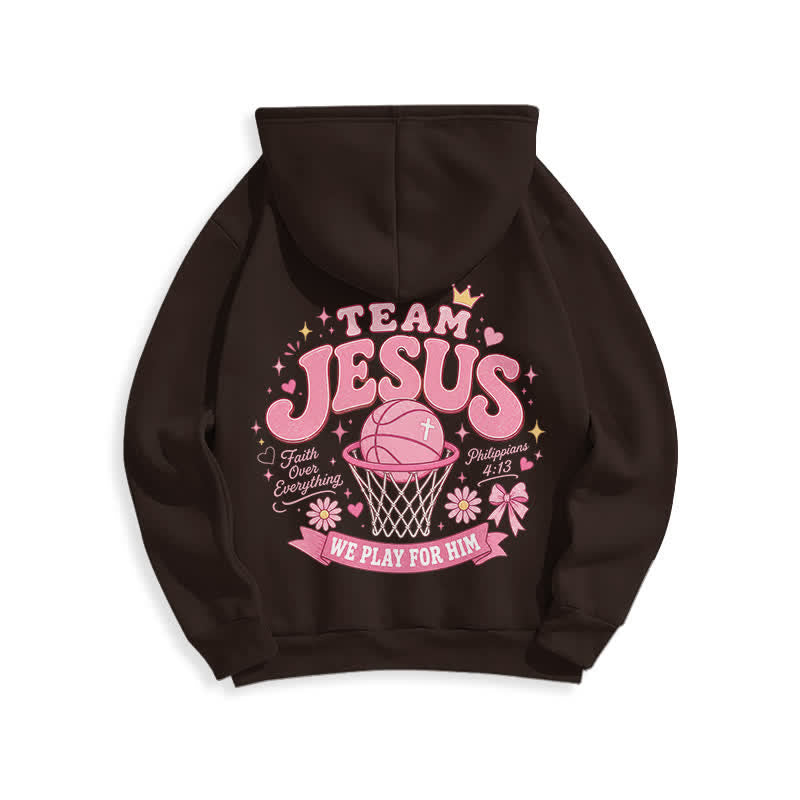 Christianartworkshop Team Jesus Basketball Streetwear Fleecegefütterter dunkelgrüner Hoodie - image 19