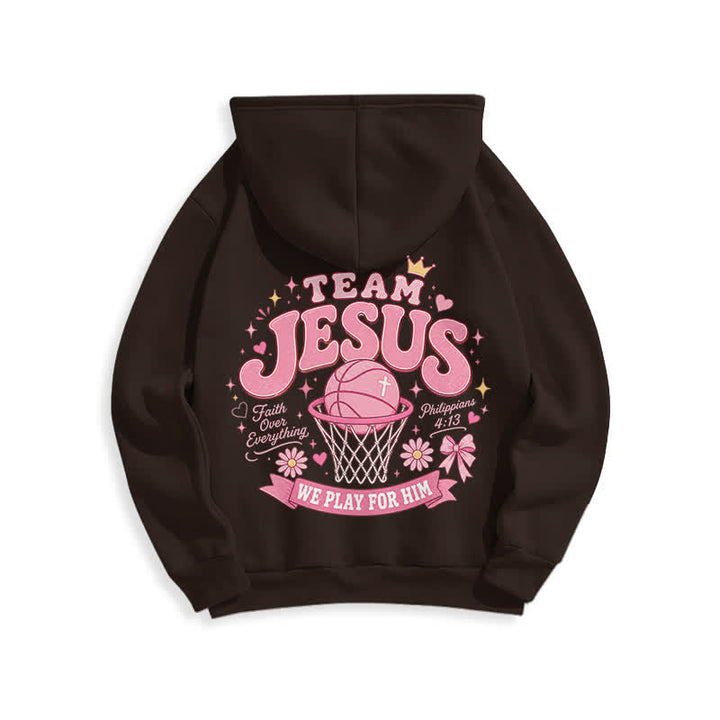 Christianartworkshop Team Jesus Basketball Streetwear Fleecegefütterter dunkelgrüner Hoodie - image 19