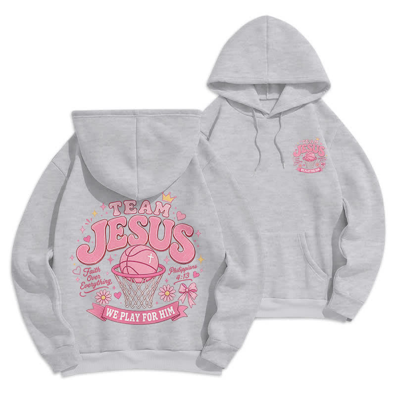 Christianartworkshop Team Jesus Basketball Streetwear Fleecegefütterter dunkelgrüner Hoodie - Grau - 2XL - image 21