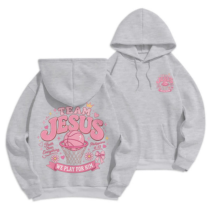 Christianartworkshop Team Jesus Basketball Streetwear Fleecegefütterter dunkelgrüner Hoodie - Grau - 2XL - image 21