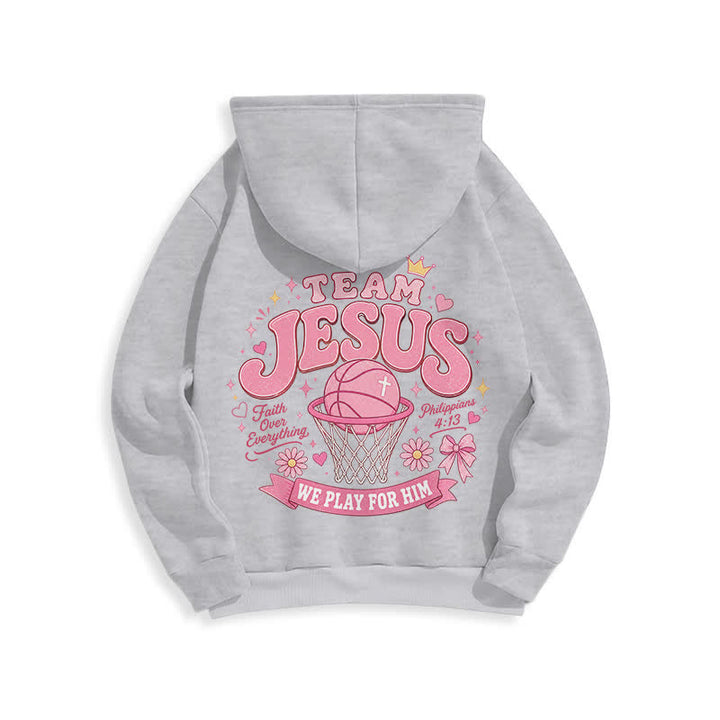 Christianartworkshop Team Jesus Basketball Streetwear Fleecegefütterter dunkelgrüner Hoodie - image 22