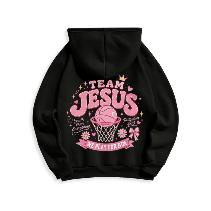Christianartworkshop Team Jesus Basketball Streetwear Fleecegefütterter dunkelgrüner Hoodie - image 13
