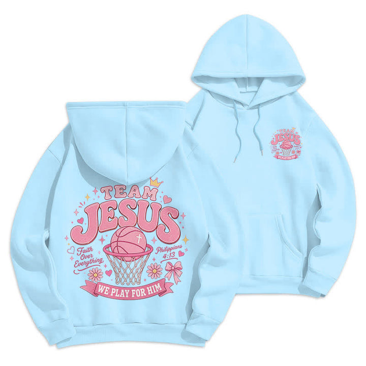 Christianartworkshop Team Jesus Basketball Streetwear Fleecegefütterter dunkelgrüner Hoodie - Blau - 2XL - image 15