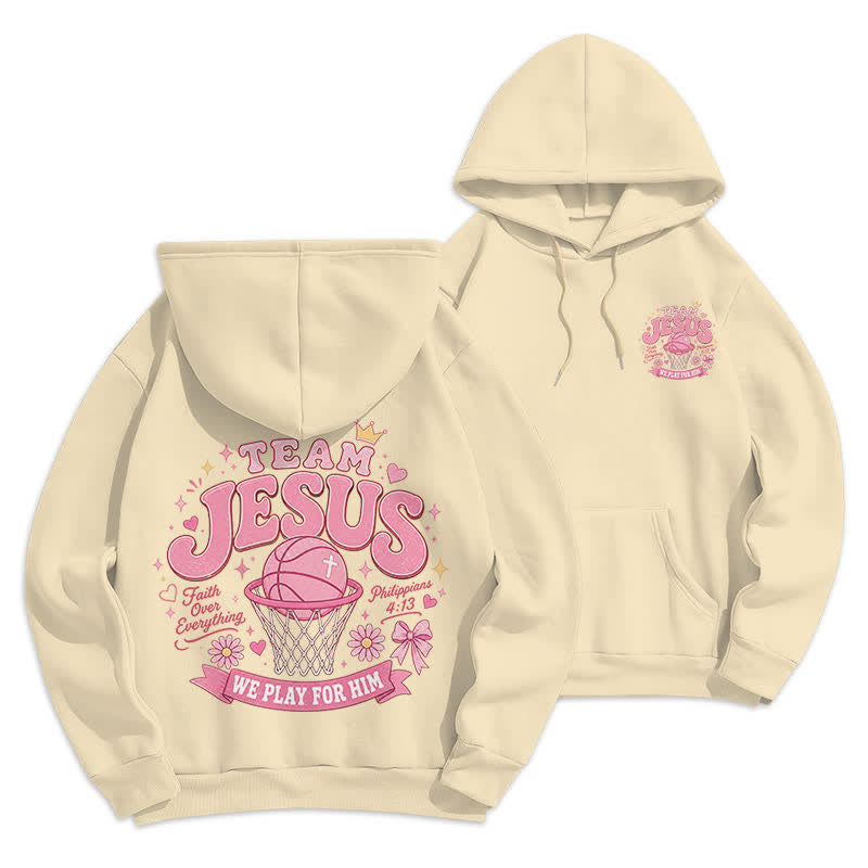 Christianartworkshop Team Jesus Basketball Streetwear Fleecegefütterter dunkelgrüner Hoodie - Beige - 2XL - image 6
