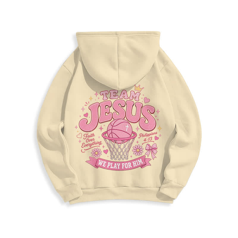 Christianartworkshop Team Jesus Basketball Streetwear Fleecegefütterter dunkelgrüner Hoodie - image 7