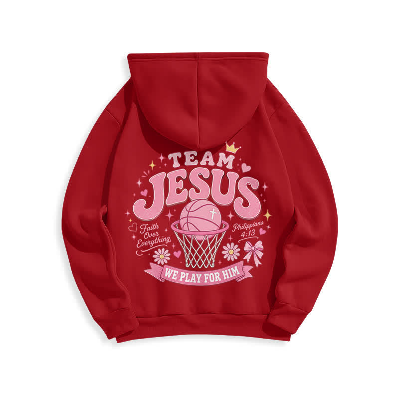 Christianartworkshop Team Jesus Basketball Streetwear Fleecegefütterter dunkelgrüner Hoodie - image 10