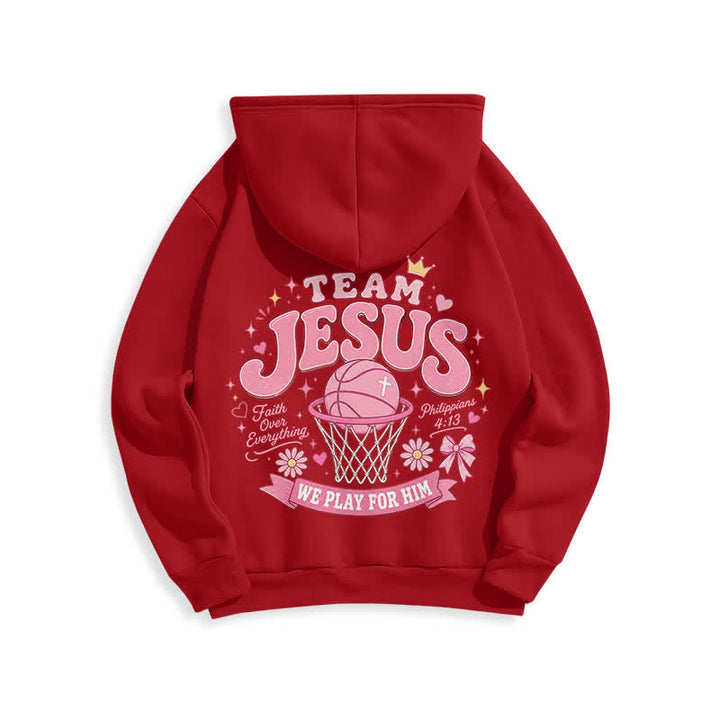 Christianartworkshop Team Jesus Basketball Streetwear Fleecegefütterter dunkelgrüner Hoodie - image 10