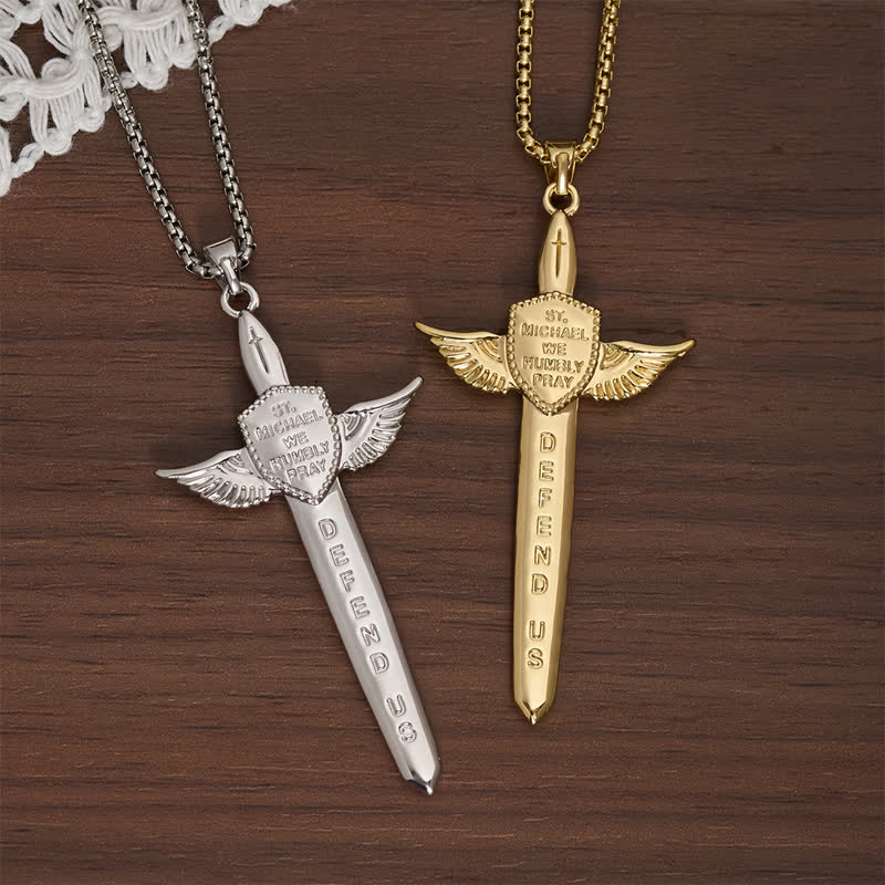 Christianartworkshop Erhebende doppelseitige Halskette mit St. Michael Flügelschwert und Kreuz - image 3