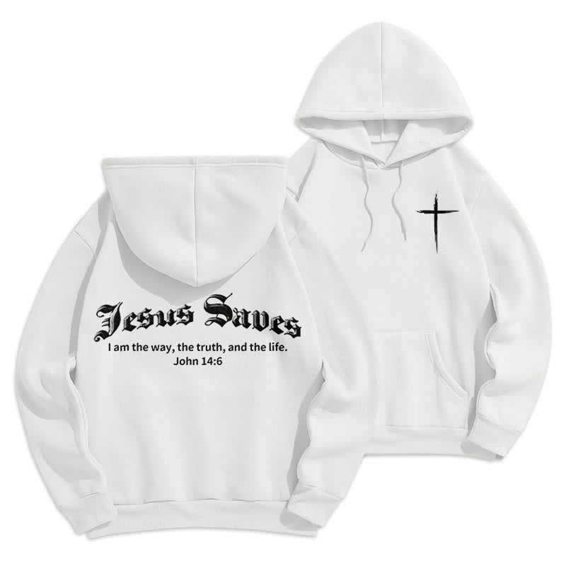 Christianartworkshop Jesus rettet Johannes 14:6 Glaubens-Fleece-gefütterter Polyester-Hoodie - Weiß - 2XL - image 3