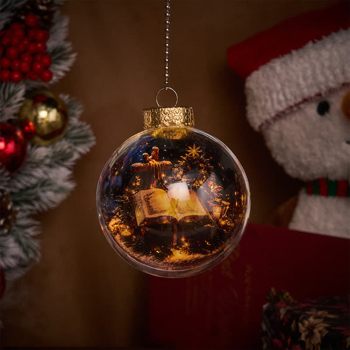 Christianartworkshop Weihnachtskugel mit mehrfarbigem, sakralem Druck: Zeichen heiligen Segens und stiller Andacht - Mit LED-Beleuchtung - Bibel - image 0