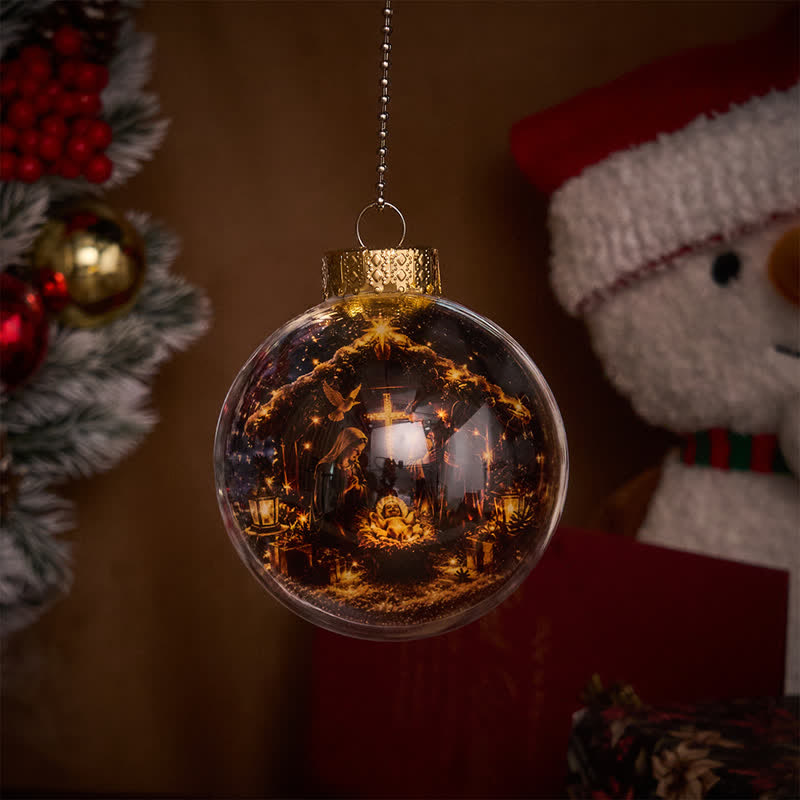 Christianartworkshop Weihnachtskugel mit mehrfarbigem, sakralem Druck: Zeichen heiligen Segens und stiller Andacht - Mit LED-Beleuchtung - Geburt - image 4