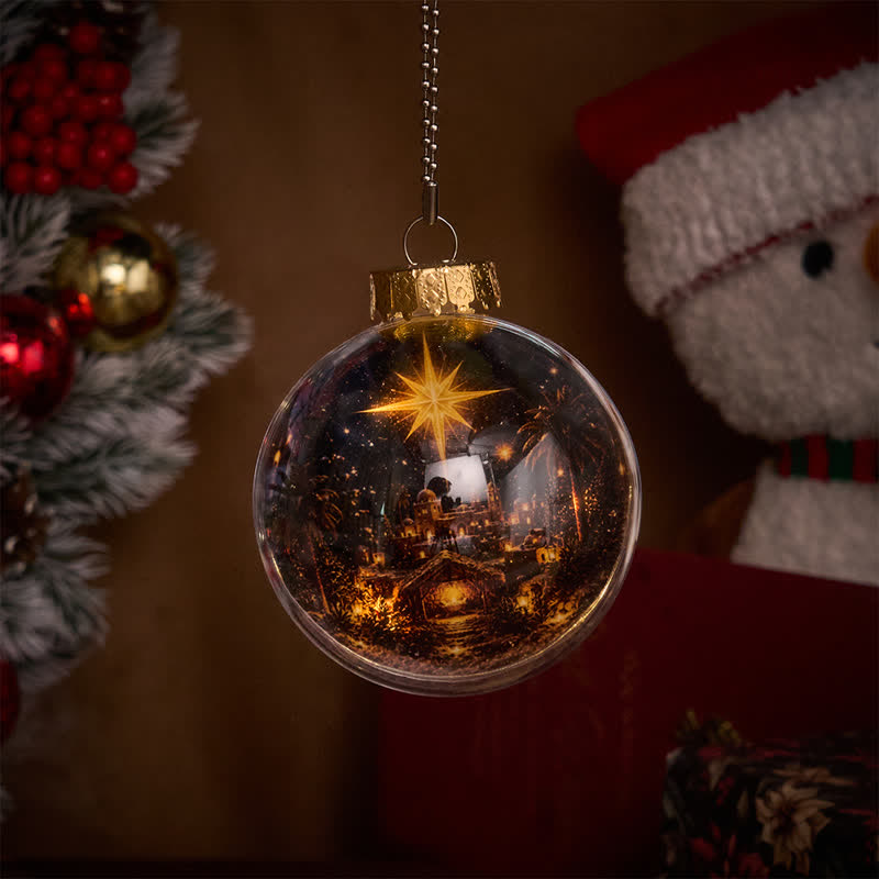 Christianartworkshop Weihnachtskugel mit mehrfarbigem, sakralem Druck: Zeichen heiligen Segens und stiller Andacht - Mit LED-Beleuchtung - Stern von Bethlehem B - image 7