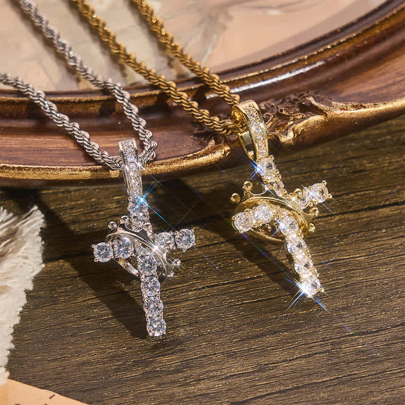 Christianartworkshop Vollständig gepflastertes, glänzendes Kreuz mit Kronenverzierung: Zauber strahlenden Himmelsglanzes - image 1