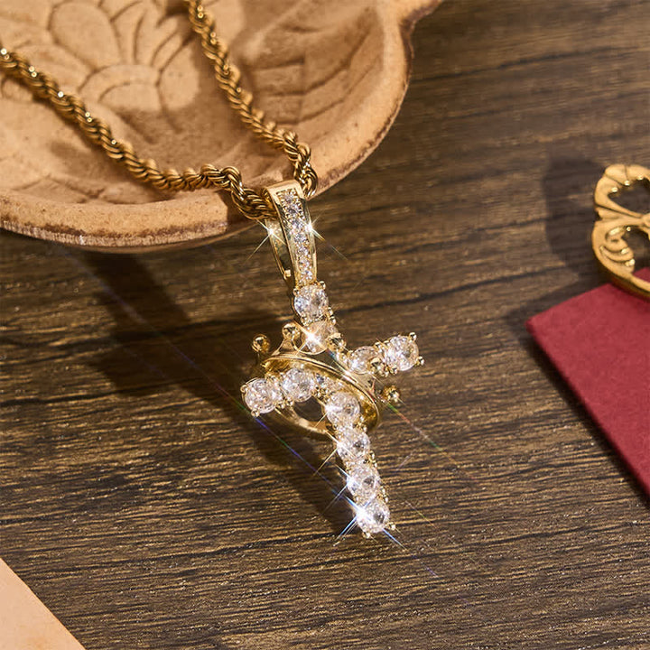 Christianartworkshop Vollständig gepflastertes, glänzendes Kreuz mit Kronenverzierung: Zauber strahlenden Himmelsglanzes - Golden - image 0