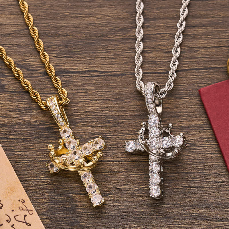 Christianartworkshop Vollständig gepflastertes, glänzendes Kreuz mit Kronenverzierung: Zauber strahlenden Himmelsglanzes - image 3