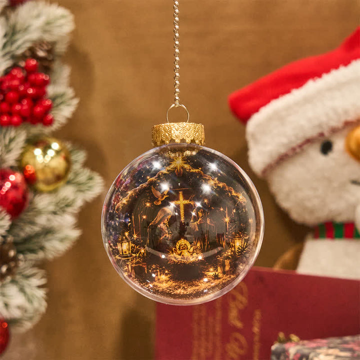 Christianartworkshop Weihnachtskugel mit mehrfarbigem, sakralem Druck: Zeichen heiligen Segens und stiller Andacht - Ohne LED-Licht - Geburt - image 18