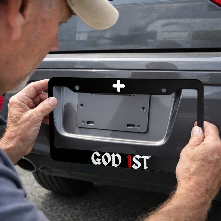 Christianartworkshop Inspirierender Auto-Rahmen aus Metall mit dem ersten Kreuz: Symbol heiliger Hingabe - image 5
