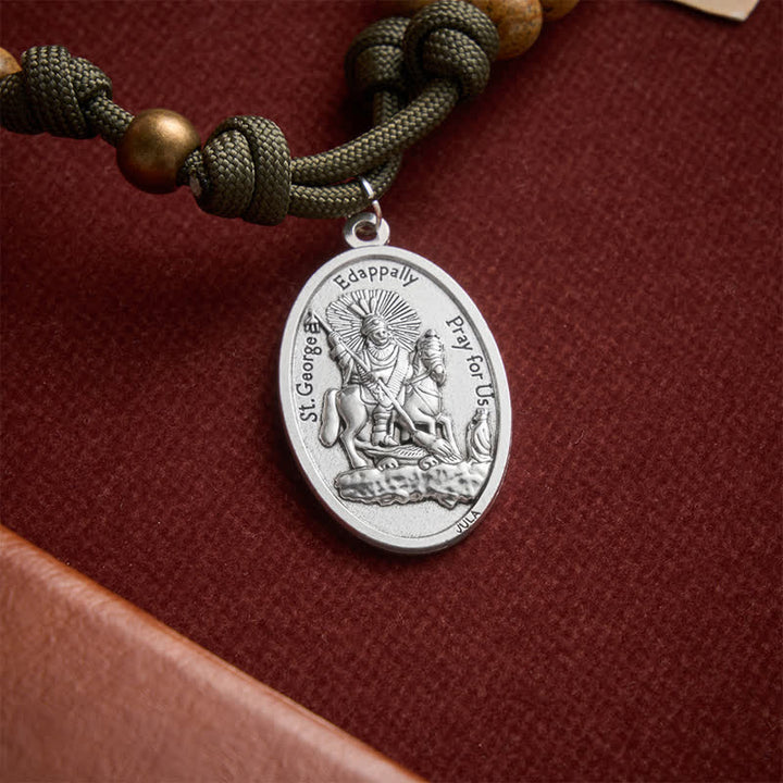 Christianartworkshop Rosenkranz aus Paracord mit erdigem Bildstein, St.-Georgs-Medaille und antikem Kruzifix - image 8