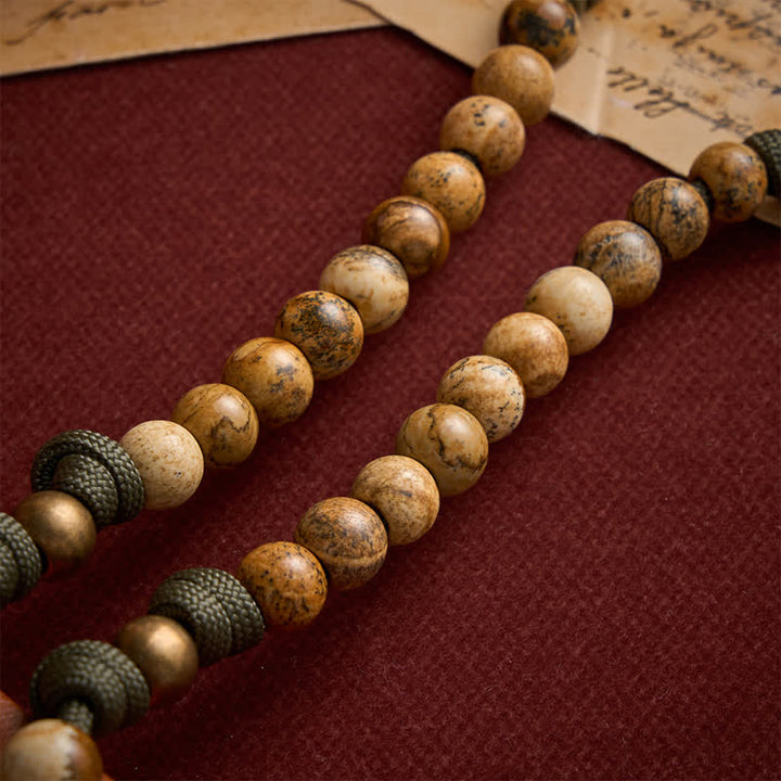 Christianartworkshop Rosenkranz aus Paracord mit erdigem Bildstein, St.-Georgs-Medaille und antikem Kruzifix - image 6
