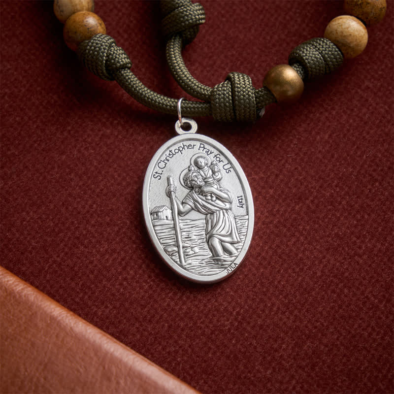 Christianartworkshop Rosenkranz aus Paracord mit erdigem Bildstein, St.-Georgs-Medaille und antikem Kruzifix - image 9
