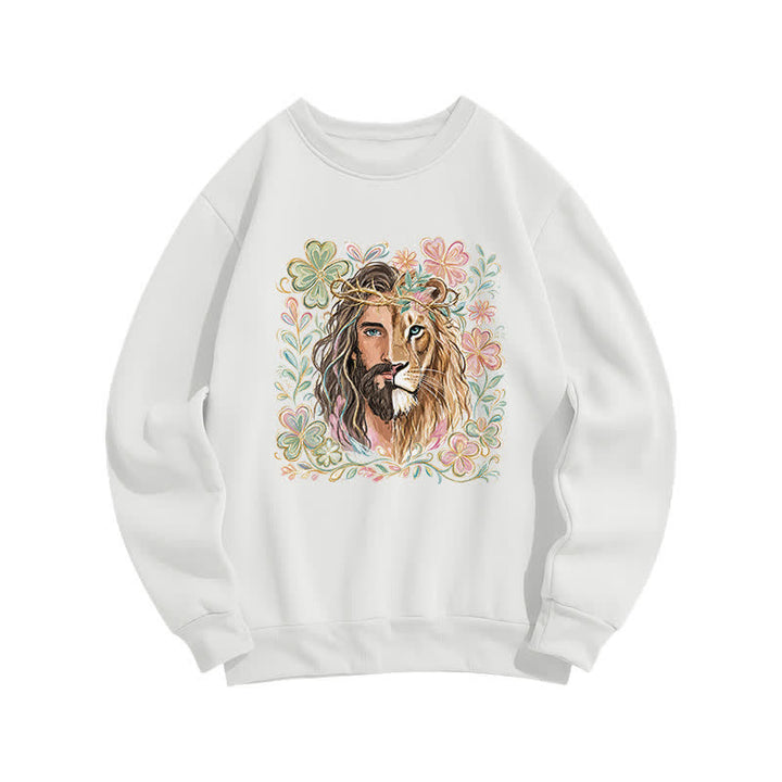 Christianartworkshop Lion of Judah Floral Portrait Crewneck Sweatshirt - Weiß - 2XL - image 0