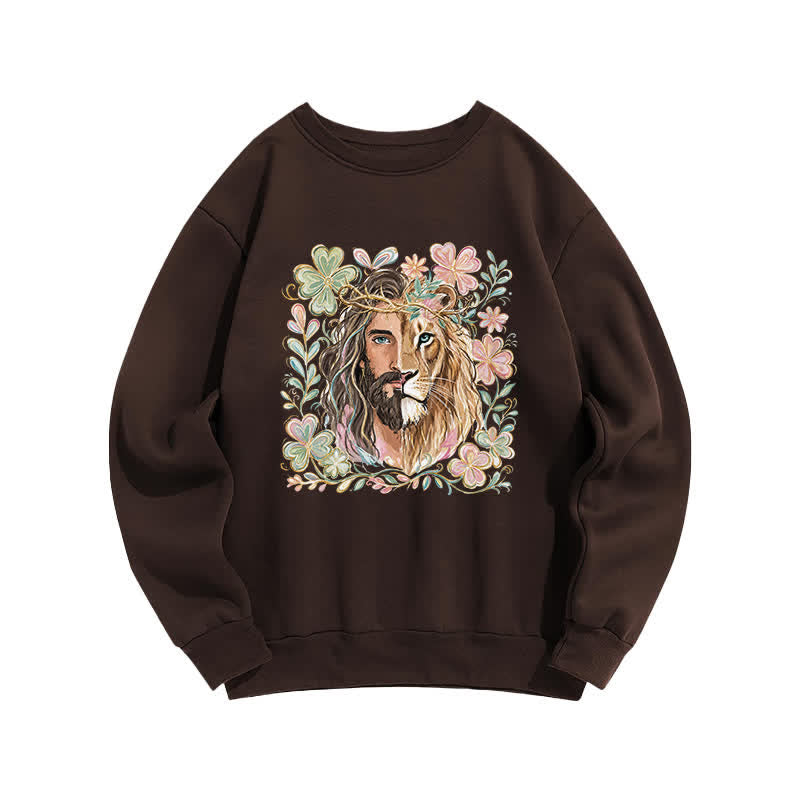 Christianartworkshop Lion of Judah Floral Portrait Crewneck Sweatshirt - Braun - 2XL - image 2
