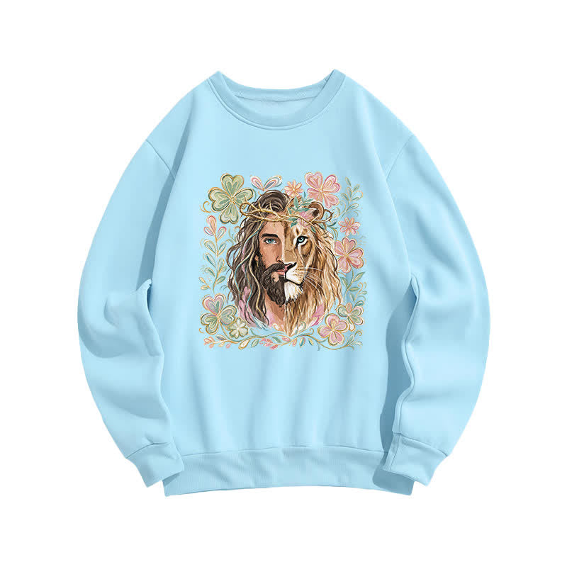 Christianartworkshop Lion of Judah Floral Portrait Crewneck Sweatshirt - Blau - 2XL - image 1