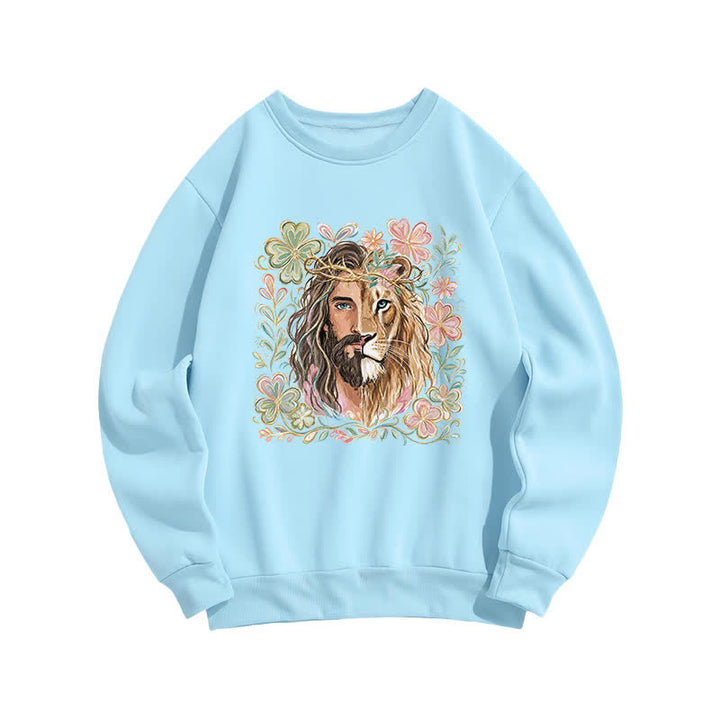 Christianartworkshop Lion of Judah Floral Portrait Crewneck Sweatshirt - Blau - 2XL - image 1