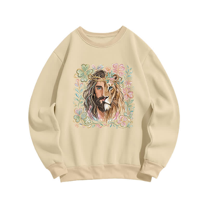 Christianartworkshop Lion of Judah Floral Portrait Crewneck Sweatshirt - Aprikose - 2XL - image 4