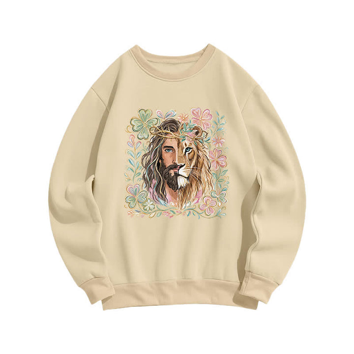 Christianartworkshop Lion of Judah Floral Portrait Crewneck Sweatshirt - Aprikose - 2XL - image 4