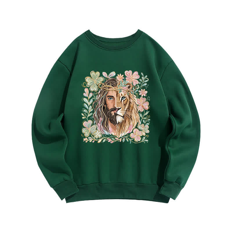 Christianartworkshop Lion of Judah Floral Portrait Crewneck Sweatshirt - Grün - 2XL - image 5
