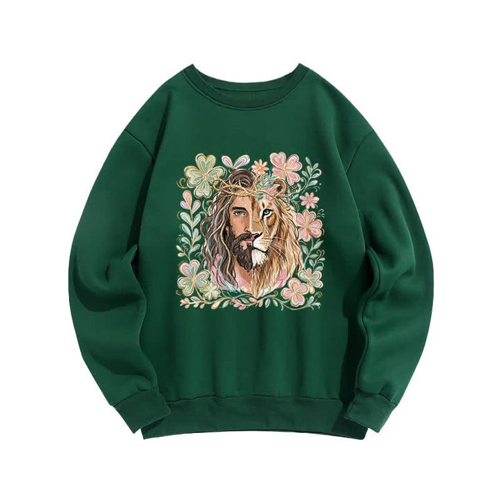 Christianartworkshop Lion of Judah Floral Portrait Crewneck Sweatshirt - Grün - 2XL - image 5