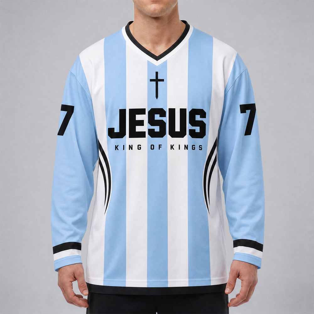 Christianartworkshop Jesus König der Könige Gestreiftes Langarm-Hockeytrikot - image 1