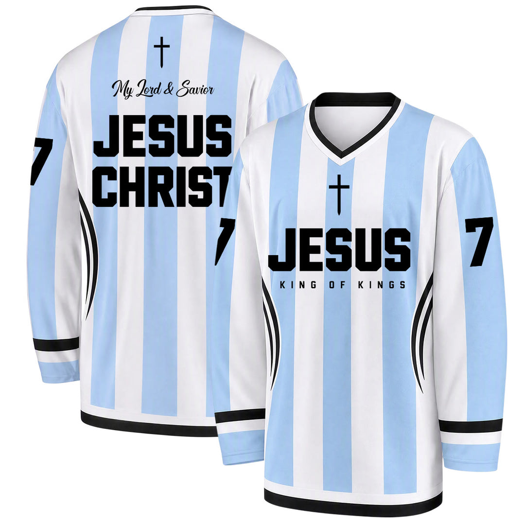 Christianartworkshop Jesus König der Könige Gestreiftes Langarm-Hockeytrikot - 5XL - image 0