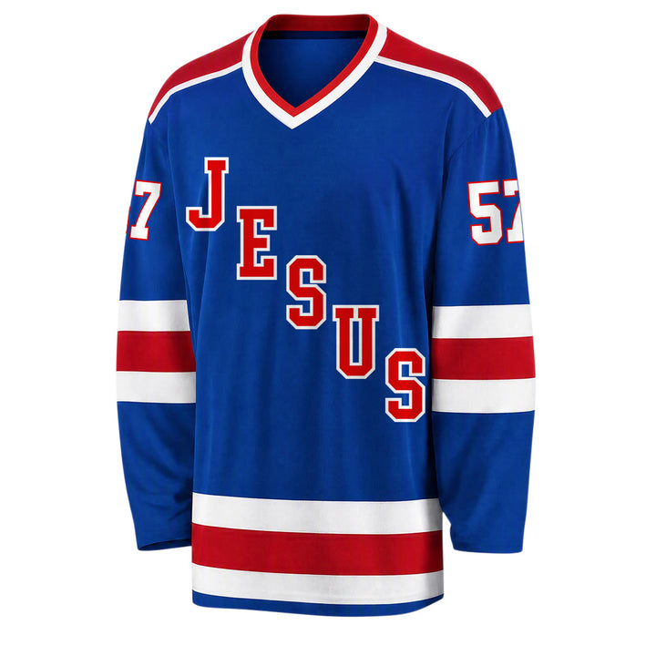 Christianartworkshop Jesus Faith 57 Blau gestreiftes Langarm-Hockeytrikot - image 5