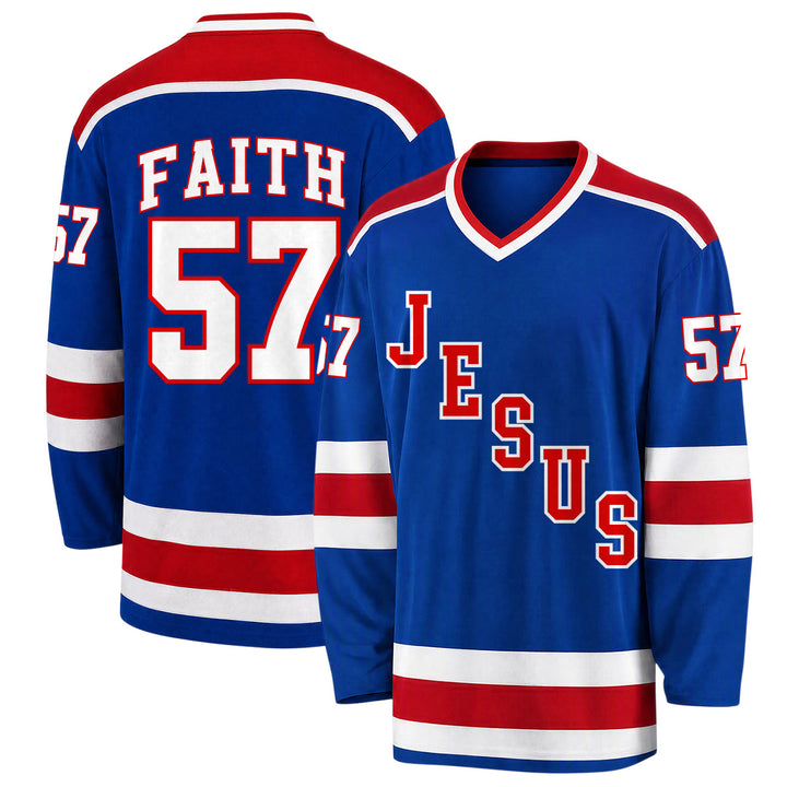 Christianartworkshop Jesus Faith 57 Blau gestreiftes Langarm-Hockeytrikot - 5XL - image 0