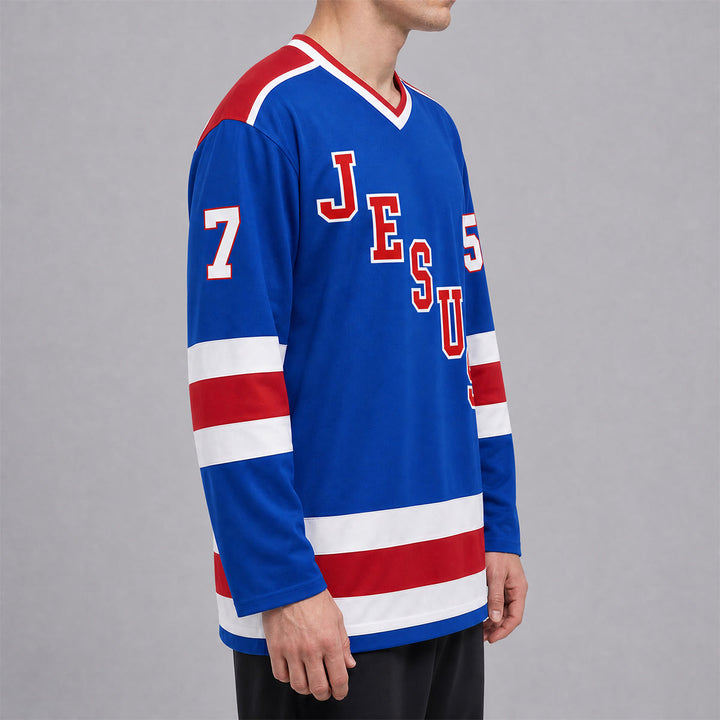 Christianartworkshop Jesus Faith 57 Blau gestreiftes Langarm-Hockeytrikot - image 2