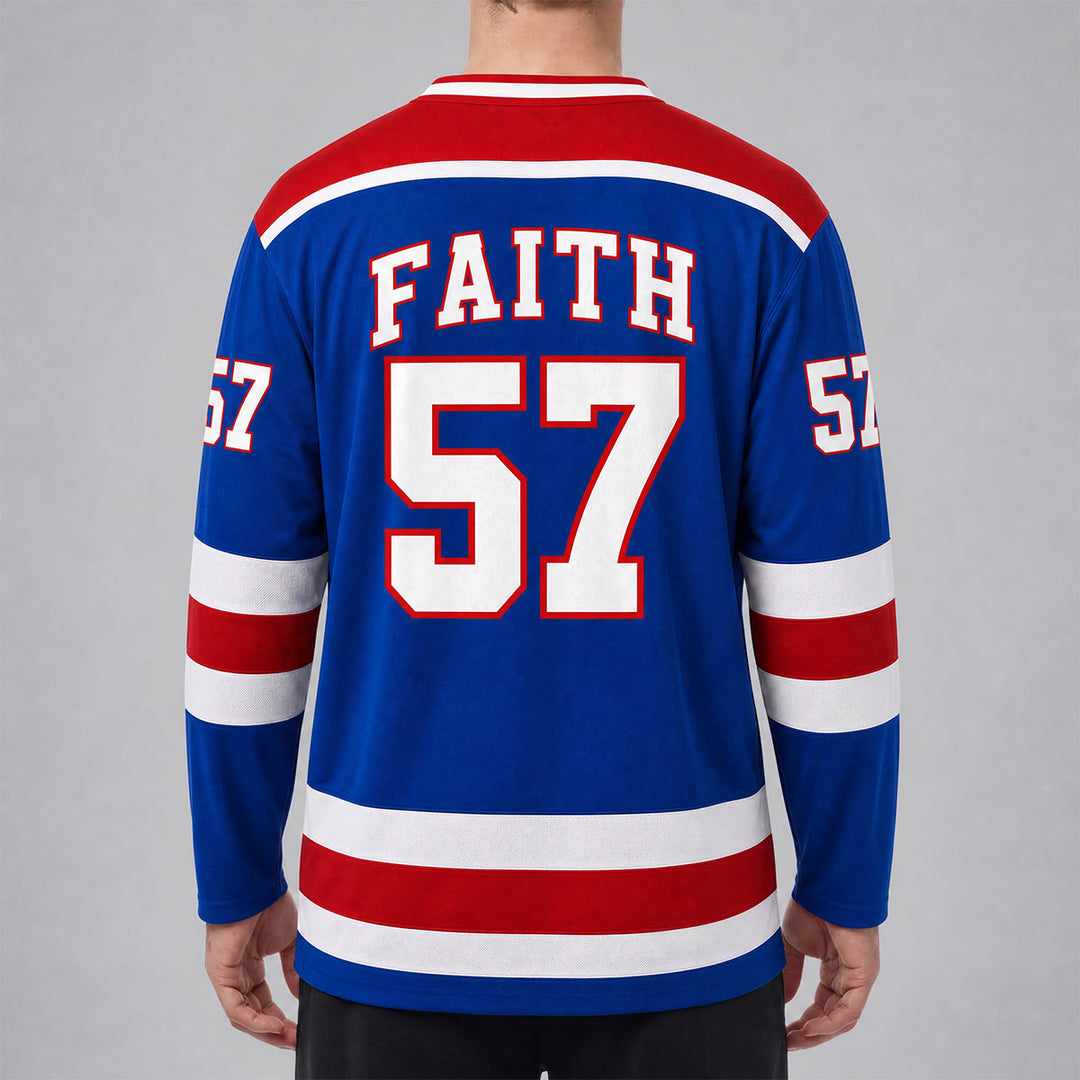Christianartworkshop Jesus Faith 57 Blau gestreiftes Langarm-Hockeytrikot - image 6