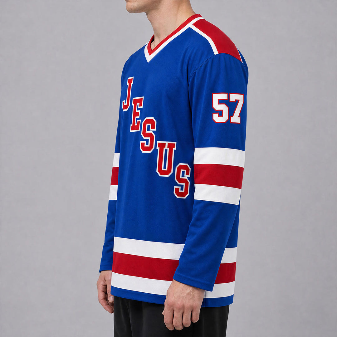Christianartworkshop Jesus Faith 57 Blau gestreiftes Langarm-Hockeytrikot - image 3