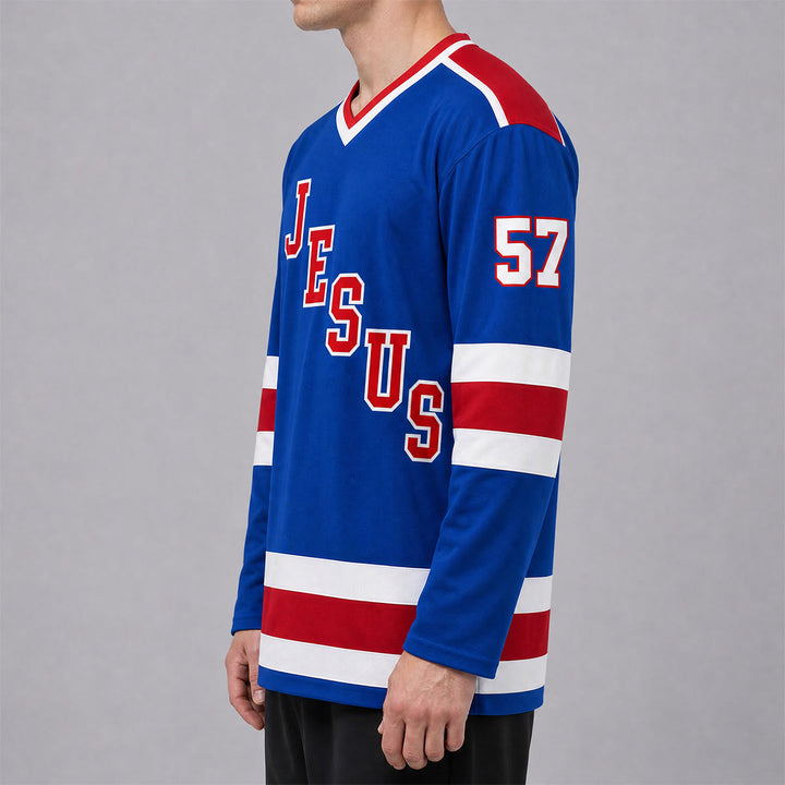 Christianartworkshop Jesus Faith 57 Blau gestreiftes Langarm-Hockeytrikot - image 3